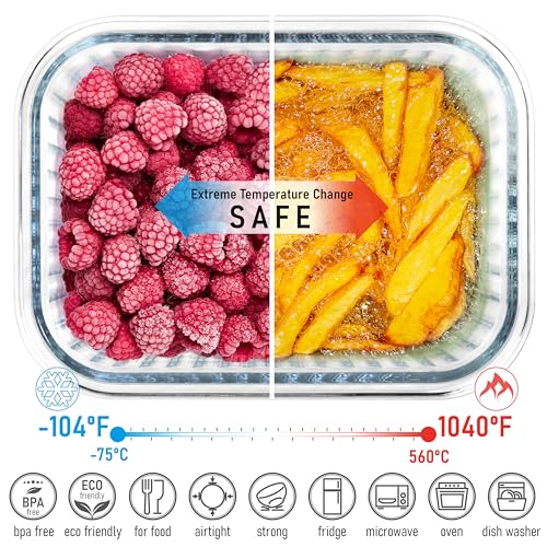 Ribbed Glass 4 Stackable Meal Prep Containers with Acacia Lids (Charcoal Brown)