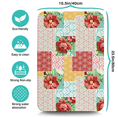 Coffee Bar Mat Accessories for Countertop Absorbent Hide Stain Rubber Backed Dish Drying Mats for Kitchen Counter Draining Pad Decor Gift (Teal Trellis / 16" x 24")