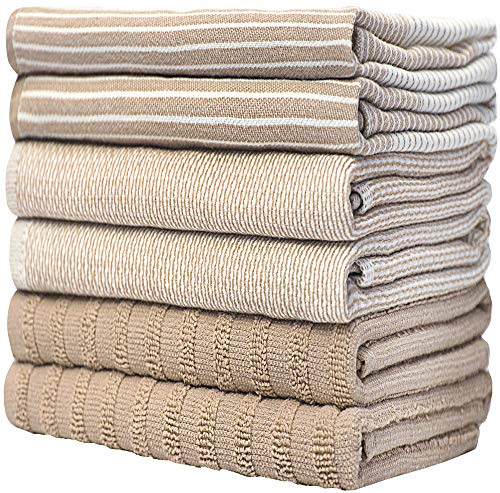 Premium Kitchen Towels 6 Pack 100% Cotton (Tan / Kitchen Towels - Mixed Styles (6 Pack))