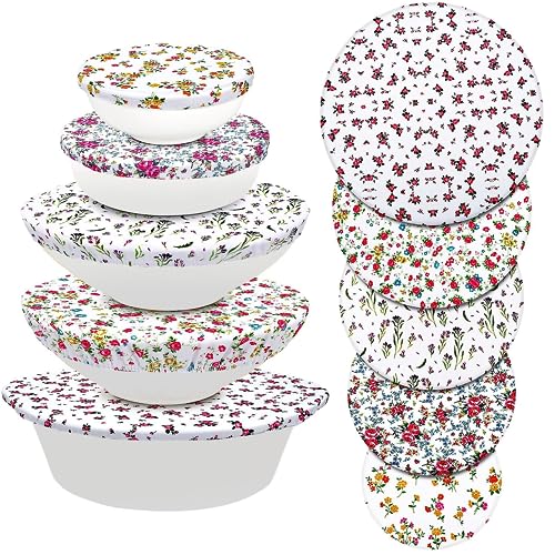 10Pcs Reusable Bowl Covers In 5 Size (Flowers Style)