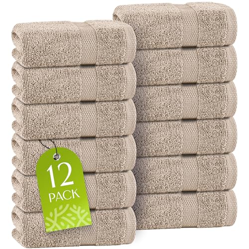 Wealuxe Taupe Washcloths 12x12 Inch (Taupe / Washcloth 12-Pack)