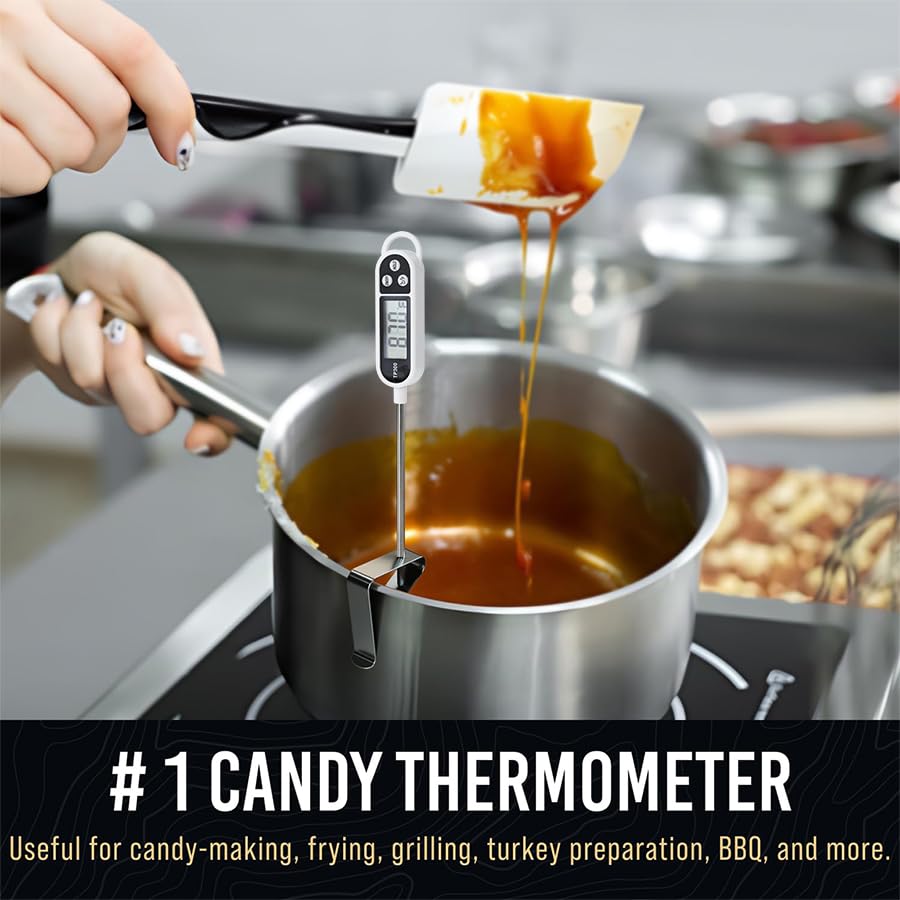 Candy Thermometer Digital Instant Read for Meat Kitchen Cooking Food Oil Deep Fry BBQ Grill Smoker (14.4in-white)