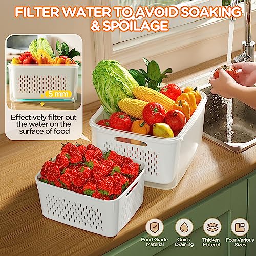 6 PCS Fruit Storage Containers for Fridge with Removable Colanders (6-Pack White)