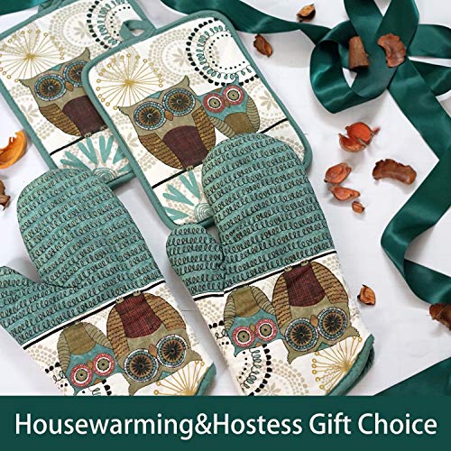 Oven Mitts and Pot Holders Sets (Green Owl)