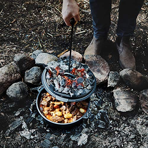 6Qt Cast Iron Camping Dutch Oven with Lid Lifter and Storage Bag