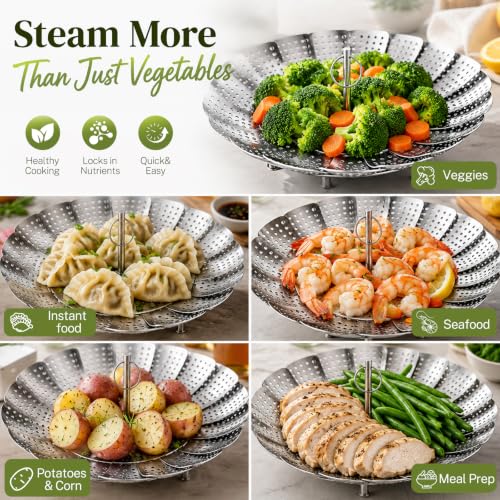 304 Expandable Collapsible Vegetable Steamer Basket for Pot (Small (5.5" to 8.7"))