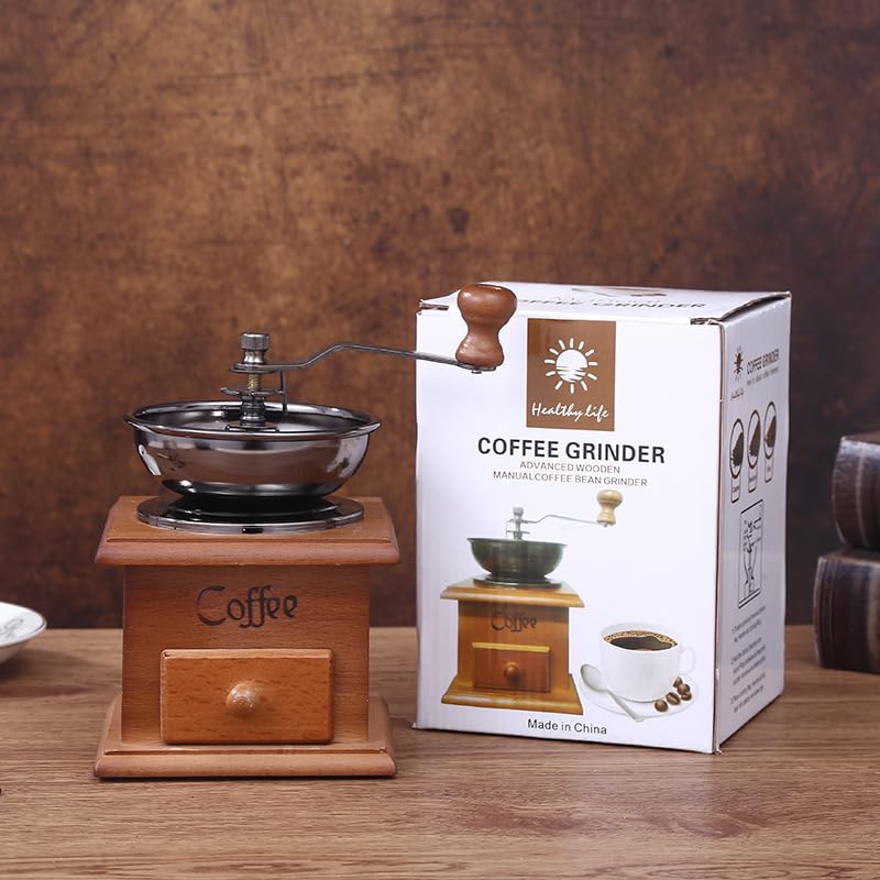 Burr Coffee Grinder Manual Wooden Hand Crank Bar Gift
