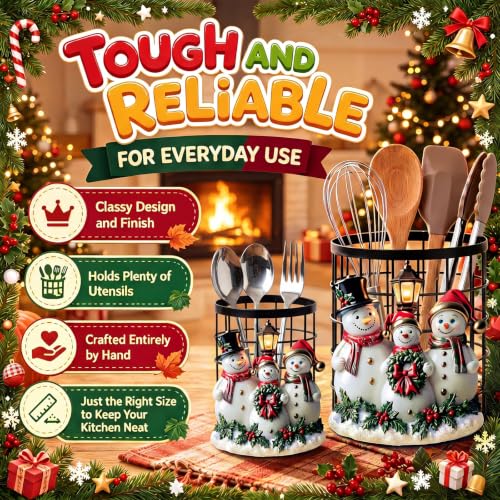 2 Pcs Christmas Kitchen Decorations Metal Snowman Utensil Holder (Snowman)