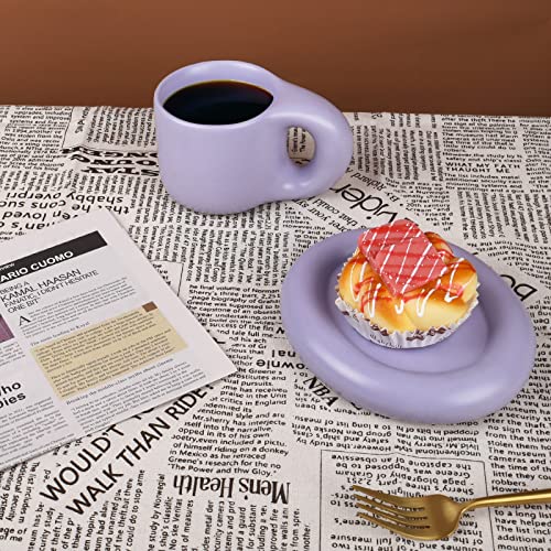 Ceramic Coffee Chubby Mug Saucer Set (Light Purple)