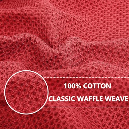 100% Cotton Waffle Weave Kitchen Dish Towels 6 (Brick Red / 13 X 28 - 6 Pack)