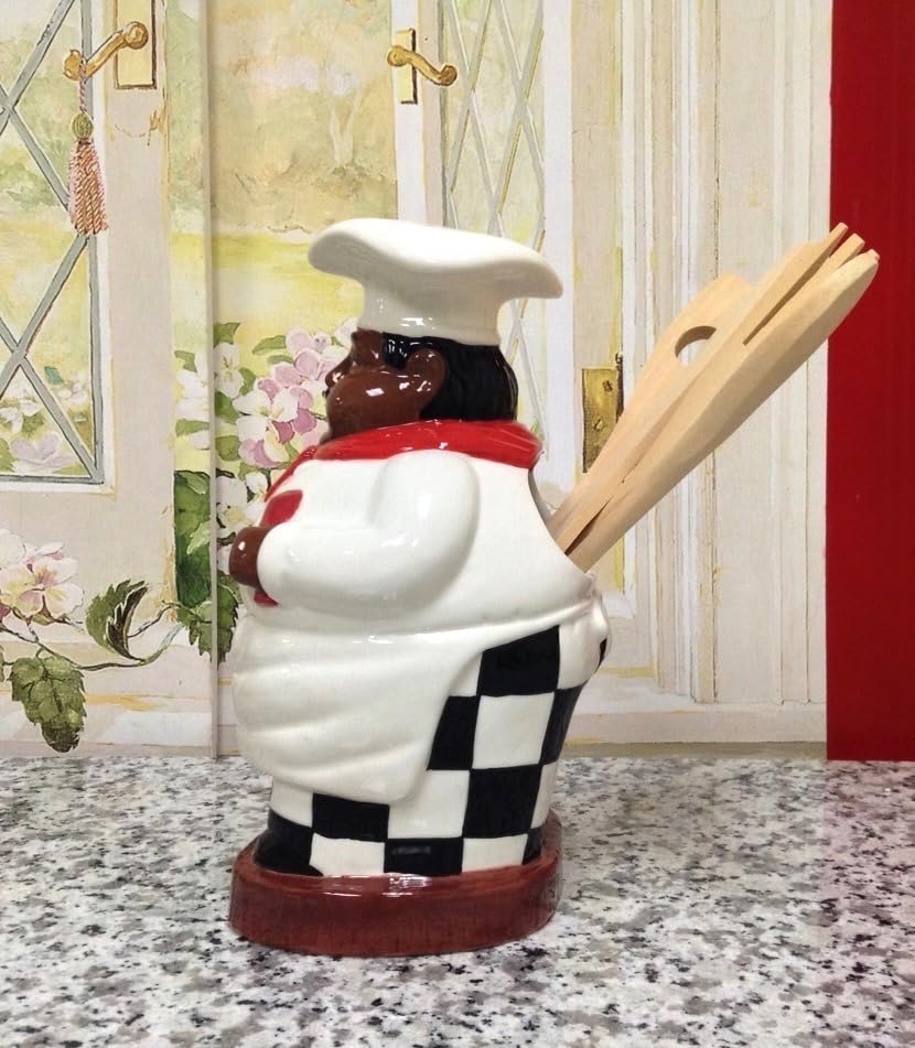 Happy Bistro Chef Hand Painted Ceramic Utensil Jar (Happy Chef)