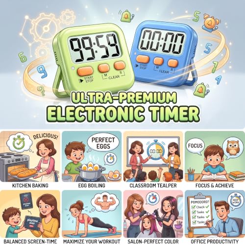 2 Pack Digital Timer for Kids Classroom Kitchen Timers for Cooking (2 * Green+ Sky Blue ( 95%+select for Kids ))