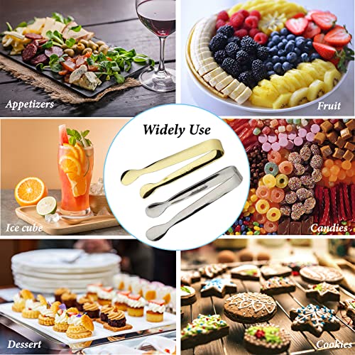 6PCS Ice Tongs Mini Sugar Tongs 4.25Inch Tong for Serving Food Small Serving Tong (6PCS Silver and Gold)