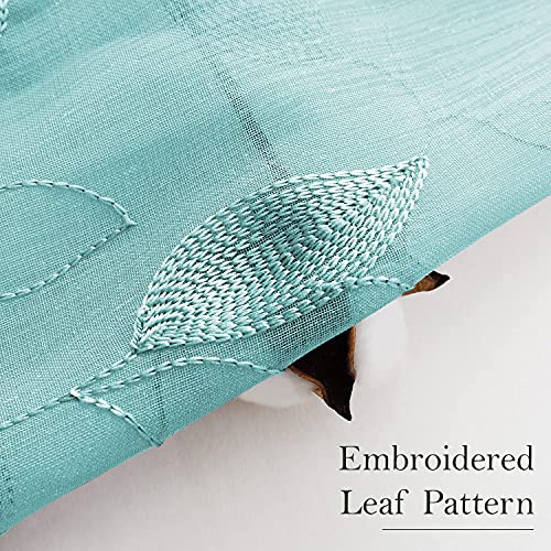 Turquoise Sheer Curtains Leaf Embroidered (52"W x 84"L (Pack of 2) / 5-turquoise)