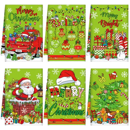 6 Pcs Green Christmas Kitchen Towels (Green Christmas)