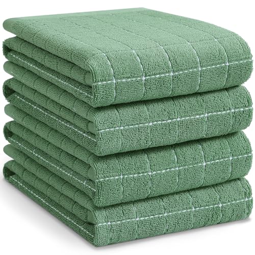 100% Cotton Terry Kitchen Towels (Grass Green / 20 X 28 - 4 Pack)