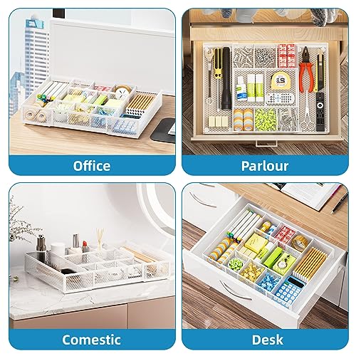 Expandable Desk Drawer Organizer (Expandable-White)