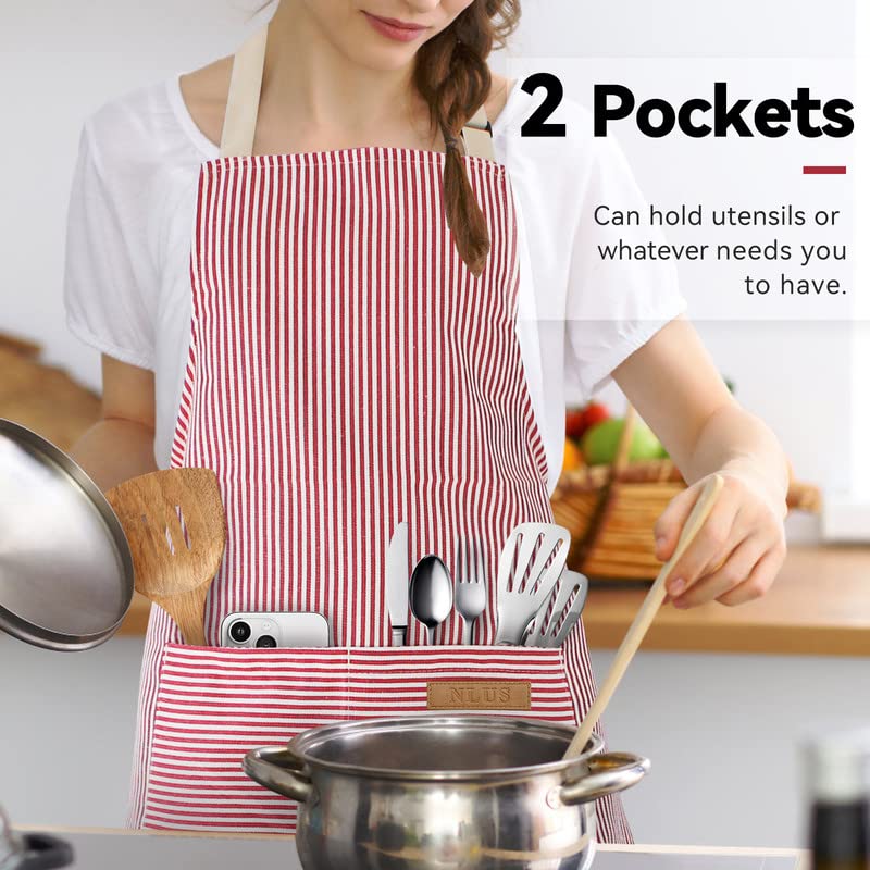 2 Pack Kitchen Cooking Aprons (Blue Pinstripes/Pink Pinstripes)