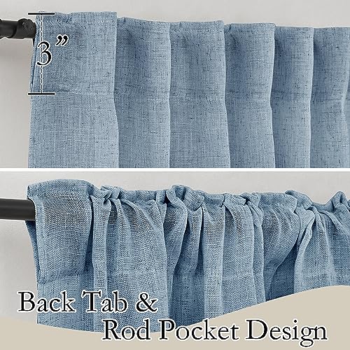 Linen Semi Sheer Curtains for Bedroom Living Room 95 inches Long (Dusty Blue / 52"W x 95"L (Pack of 2))