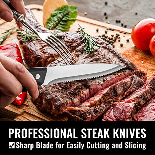 24 Piece Silverware Set with Steak Knives (Silver / 24-Piece)