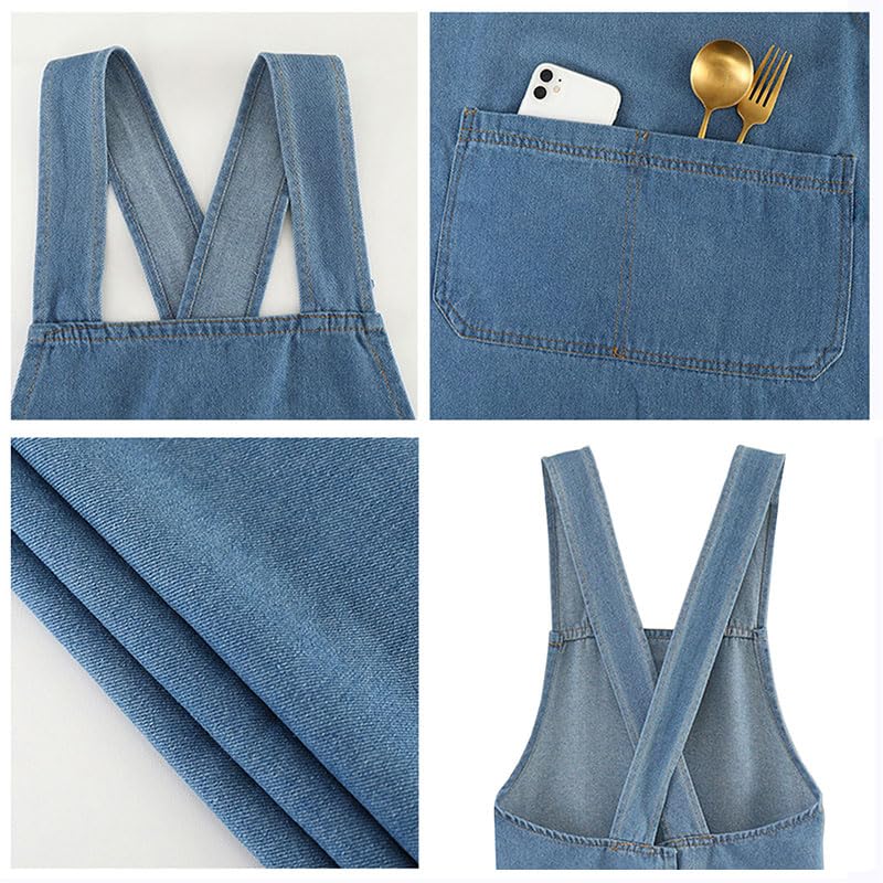 Cross Back Denim Apron with Front Pockets Women