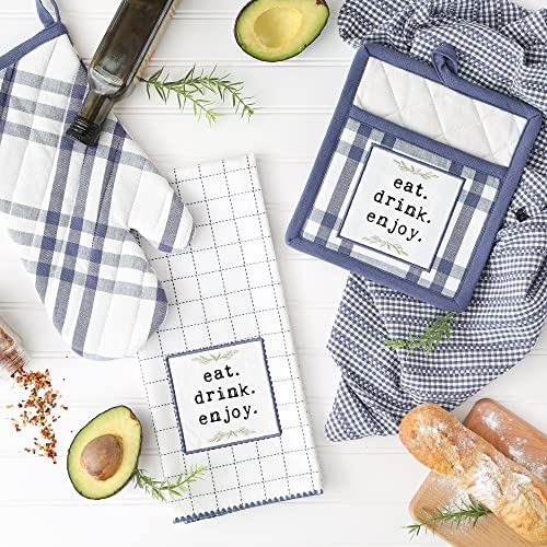 Home Sweet Farmhouse Kitchen Collection (French Blue / Potholder/Oven Mitt/Dishtowel Set)