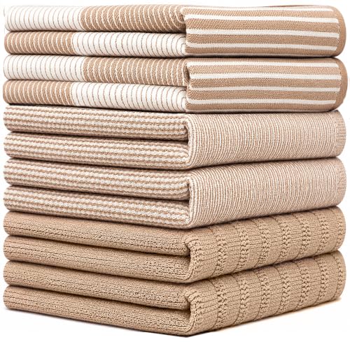 Premium Kitchen Towels 6 Pack 100% Cotton (Tan / Kitchen Towels - Mixed Styles (6 Pack))