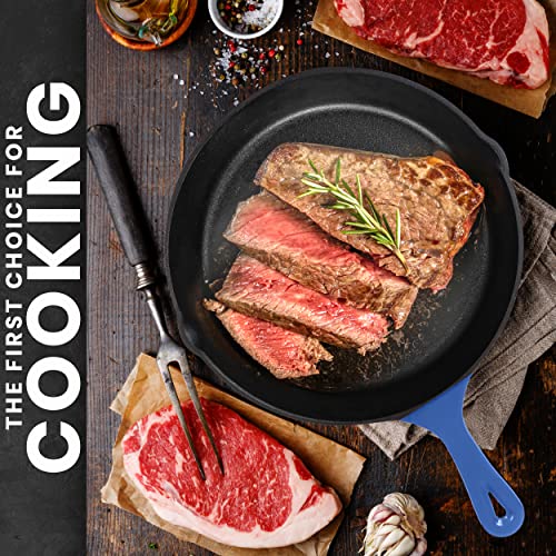 Cast Iron Skillet Set 3 Piece 6 8 10 Inch PFAS (Blue)