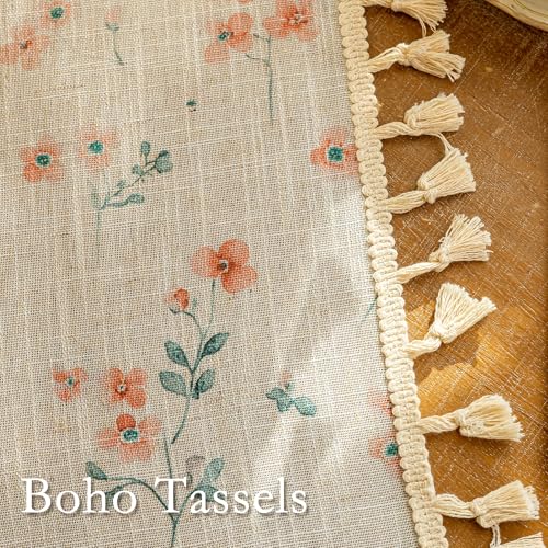 Pink Floral Boho Linen Farmhouse Spring Curtains 84 Inches Long 2 Panels Set Rustic Pattern Semi Sheer Drapes with Tassels Back Tab for Living Room Girls Bedroom Nursery (Pink / 50"W x 84"L (Pack of 2))