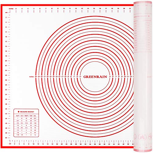 Silicone Pastry Mat Extra Thick Large Non Stick Baking Supplies Kitchen Counter Cooking Rolling Dough Sheet Pie Crust Sourdough Bread Oven Liner with Measurement (32"L x 24"W / 1#Red)