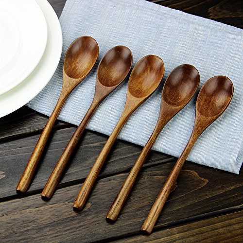 9 In Wooden Spoons for Eating (6 Pieces Brown Wooden Spoons for Eating)