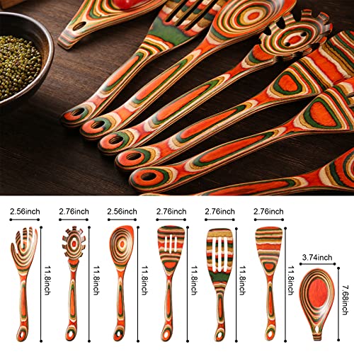 7Pcs Pakkawood Kitchen Utensils Set for Cooking (Colorful Spoon-7pcs)