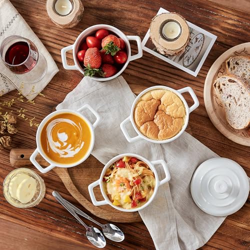 Mini Cocotte 12oz Ceramic Casserole Dish Set with Lid (White / 12oz)