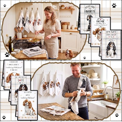 6 Pcs Cavalier King Charles Kitchen Towels Funny Dog Dishcloth (Cavalier King Charles)