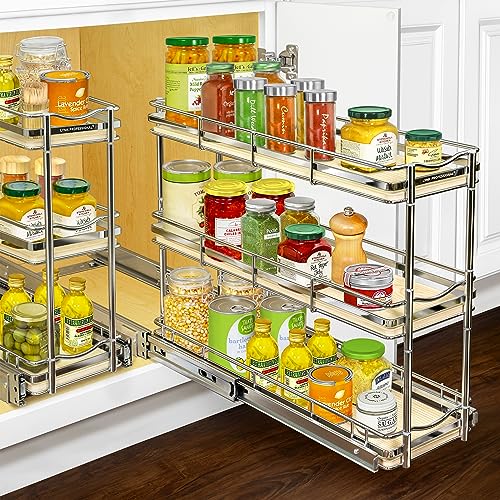 LYNK Élite 3 Tier Spice Rack Organizer Cabinet (Wood / 6" x 21" - 3 Tier)