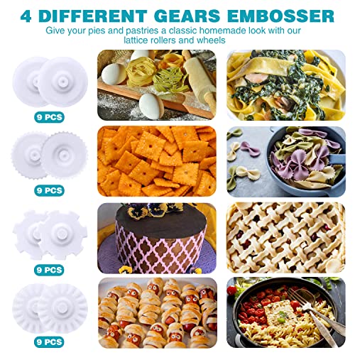 Pastry Dough Lattice Cutter Wheel Roller Fondant Ribbon Cutter with 4 Different Gears Embosser Set Household Time (Blue)