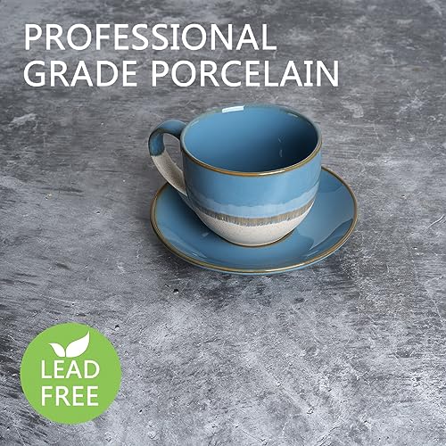 Ceramic Cappuccino Cup and Saucer Set of 2 (Brilliant Blue)