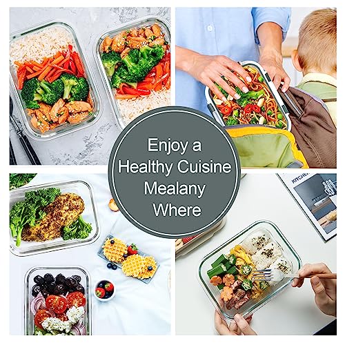 10 PACK 22 OZ Glass Meal Prep Containers Set with Lids (Grey)