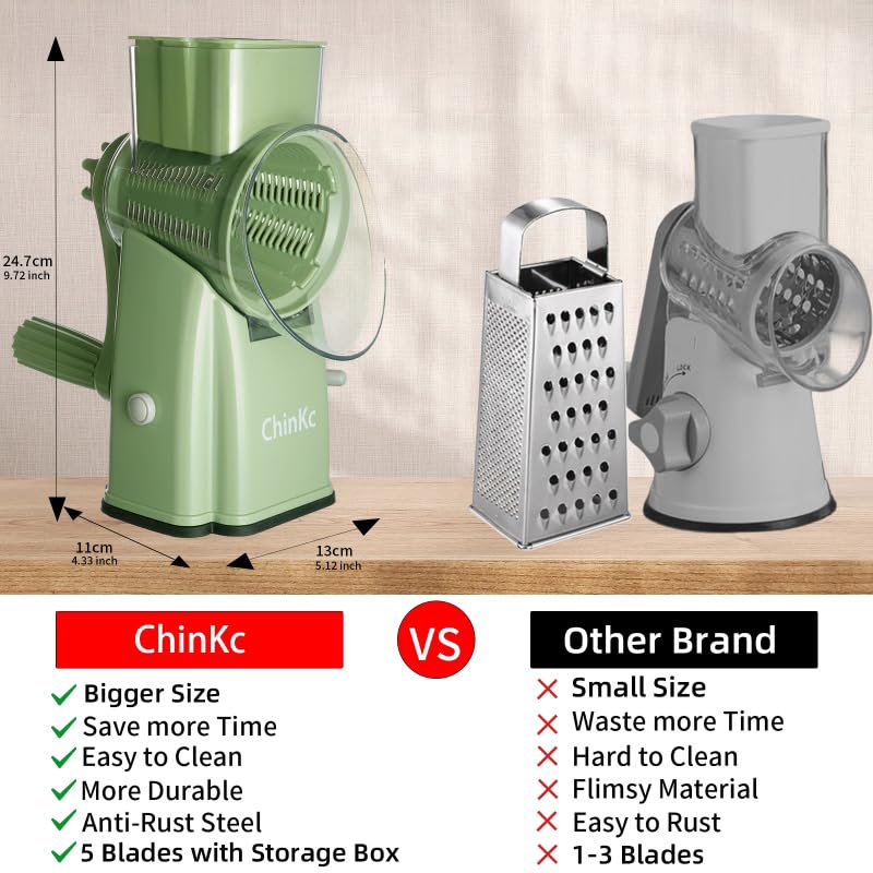 Upgrade Rotary Cheese Grater Shredder with Handle (Green)