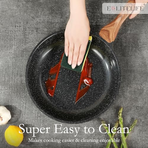 Nonstick Ceramic Frying Pan Skillet with Lid (8" w/Lid / Black)