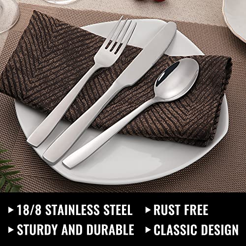24 Piece Silverware Set with Steak Knives (Silver / 24-Piece)