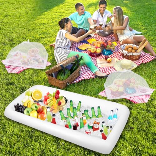 1PCS Inflatable Serving Bars and 3PCS Mesh Food Umbrella Covers Tent for Outdoor (4PACK)