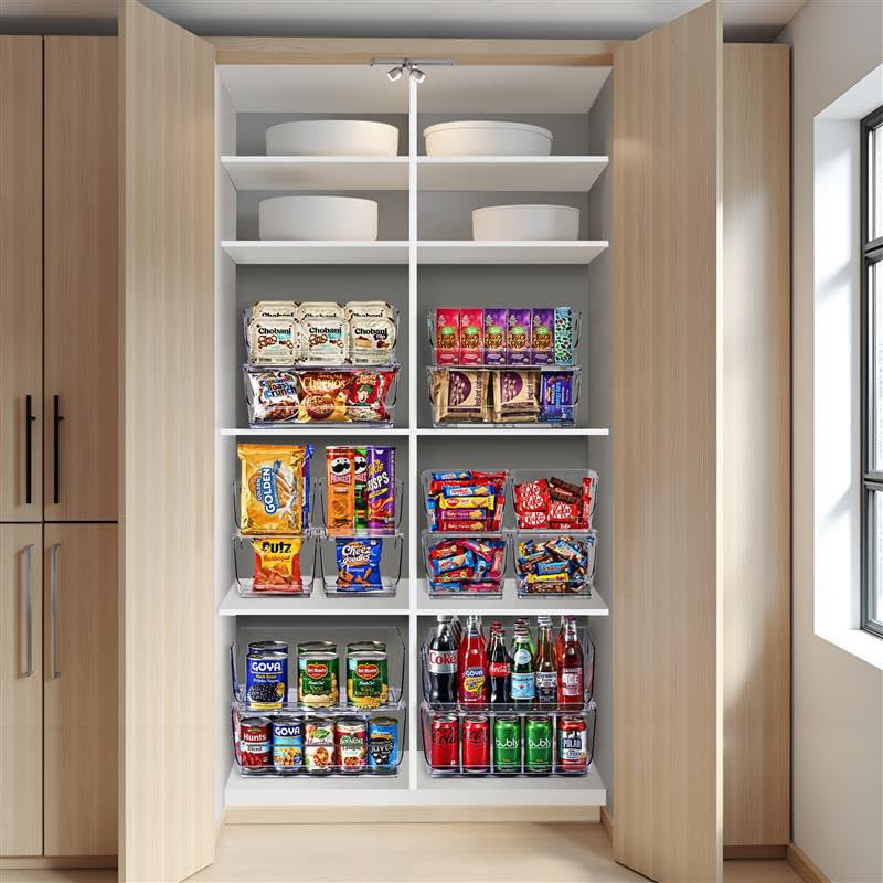 Clear Pantry Organizer with Stackable Storage Bins (Medium Square / 4 Pack)