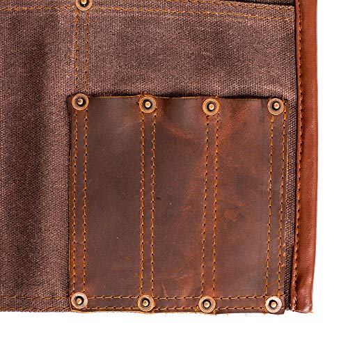 Waterproof Waxed Canvas Tool Apron With the Adjustable Genuine Leather Belt (Brown)