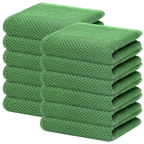100% Cotton Waffle Weave Kitchen Dish Towels 12 (Grass Green / 13 X 28 - 12 Pack)