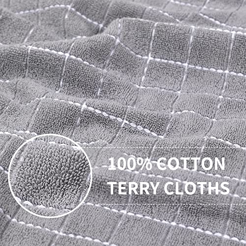 100% Cotton Terry Kitchen Towels (White and Light Grey / 13 X 28 - 8 Pack)