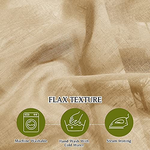 Sheer Linen Curtains Flax Texture 90 inch Long (52"W x 90"L (Pack of 2) / Camel)