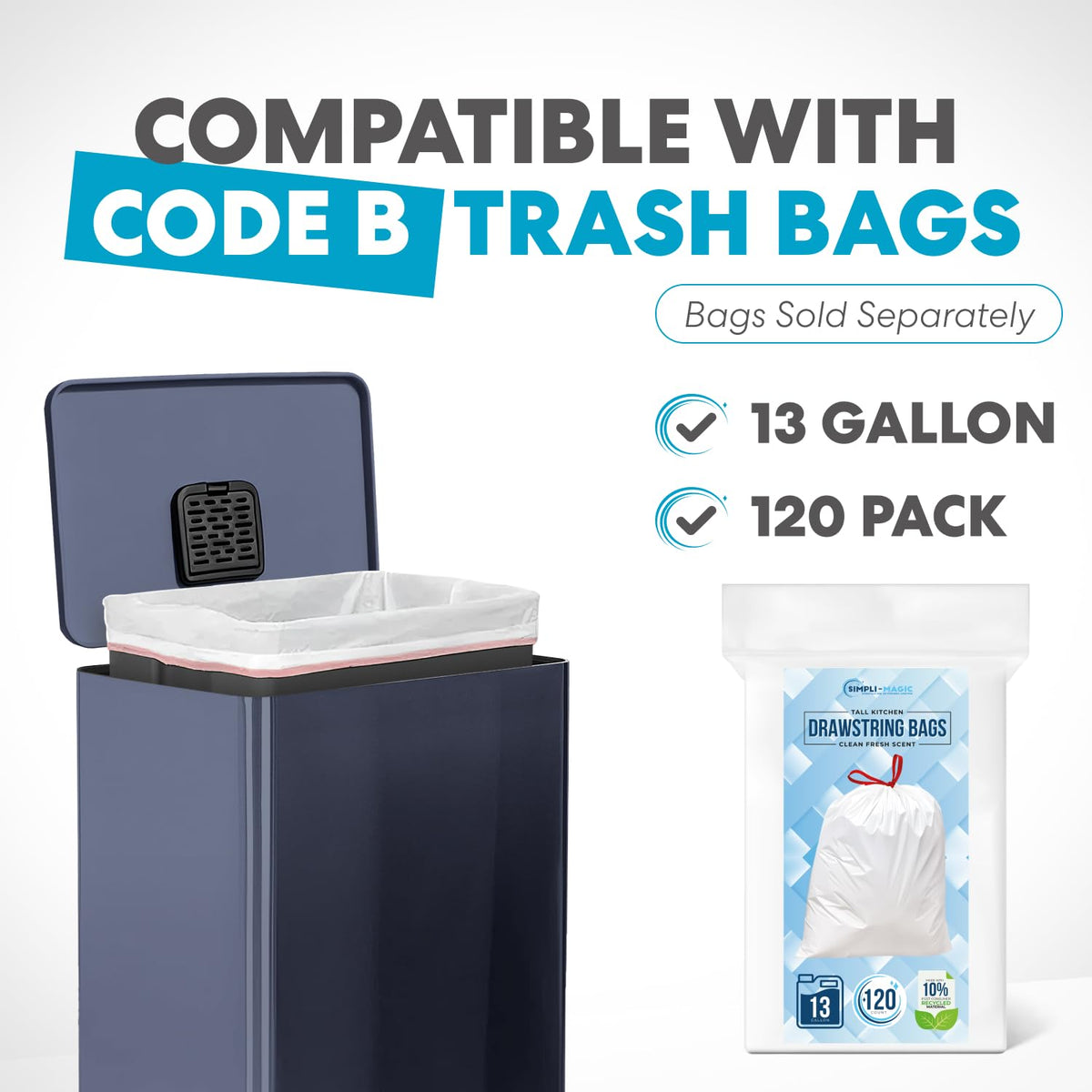 50L 13.2 Gallon Kitchen Trash Can (Blue / Large)