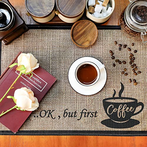 2 Pcs 20 x 14 Inch Coffee Placemats for Countertop (First Coffee)