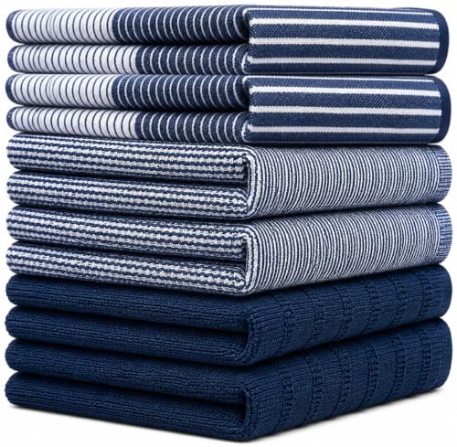 Premium Kitchen Towels 6 Pack 100% Cotton (Navy Blue / Kitchen Towels - Mixed Styles (6 Pack))
